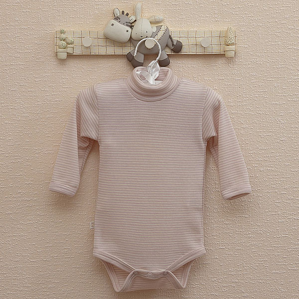 Body långärmad, rosa/vit