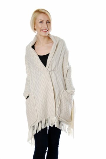 Ullsjal EMMA med fickor, beige